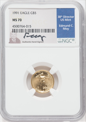 1991 $5 Tenth-Ounce Gold Eagle MS Modern Bullion Coins NGC MS70