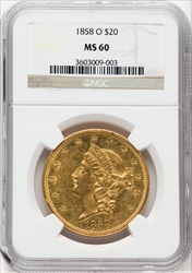 1858-O $20 Liberty Double Eagles NGC MS60