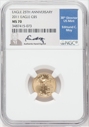 2011 $5Tenth-Ounce Gold Eagle 25th Anniversary MS Modern Bullion Coins NGC MS70