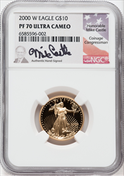 2000-W $10 Quarter-Ounce Gold Eagle PR DC Modern Bullion Coins NGC MS70
