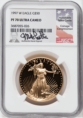 1997-W $50 One-Ounce Gold Eagle DC Modern Bullion Coins NGC MS70