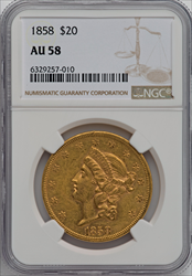 1858 $20 Liberty Double Eagles NGC AU58