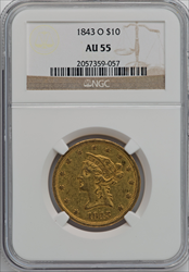 1843-O $10 Liberty Eagles NGC AU55