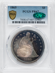 1865 S$1 CAC PCGS Secure Proof Seated Dollars PCGS PR67