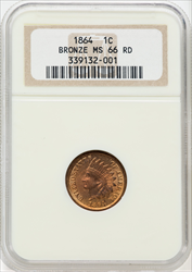 1864 Bronze No L RD Indian Cents NGC MS66