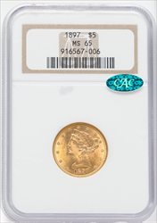 1897 $5 CAC Liberty Half Eagles NGC MS65