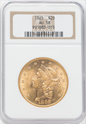 1865 $20 Liberty Double Eagles NGC AU58