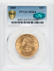 1880 $10 CAC PCGS Secure Liberty Eagles PCGS MS64