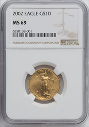 2002 $10 Quarter-Ounce Gold Eagle MS Modern Bullion Coins NGC MS69