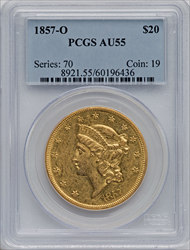 1857-O $20 Liberty Double Eagles PCGS AU55