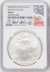 2007-W S$1 Silver Eagle Burnished SP Modern Bullion Coins NGC MS70