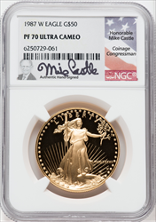 1987-W $50 One-Ounce Gold Eagle PR DC Modern Bullion Coins NGC MS70