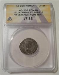 Roman Empire Julia Domna AD 206 AR Denarius VF35 ANACS