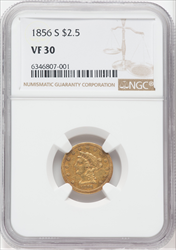 1856-S $2.50 Liberty Quarter Eagles NGC VF30