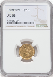 1859 $2.50 Old Rev. Liberty Quarter Eagles NGC AU53