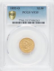 1852-O $2.50 PCGS Secure Liberty Quarter Eagles PCGS VF35