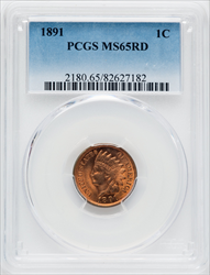 1891 1C RD Indian Cents PCGS MS65