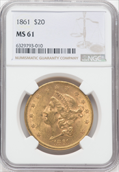 1861 $20 Liberty Double Eagles NGC MS61