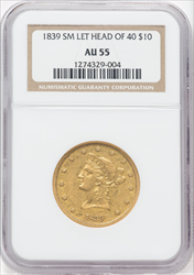 1839 $10 Type of 1840 Small Letters Liberty Eagles NGC AU55