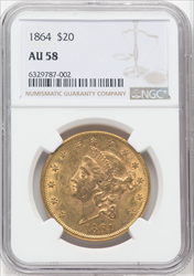 1864 $20 Liberty Double Eagles NGC AU58