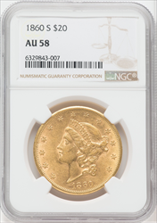 1860-S $20 Liberty Double Eagles NGC AU58