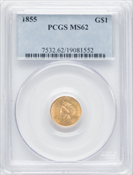 1855 G$1 Type Two MS Gold Dollars PCGS MS62