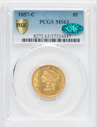 1857-C $5 CAC PCGS Secure Liberty Half Eagles PCGS MS63