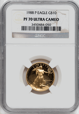 1988-P $10 Quarter-Ounce Gold Eagle PR DC Modern Bullion Coins NGC MS70