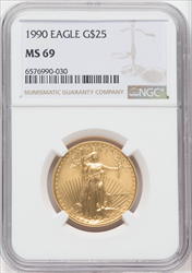 1990 $25 Half-Ounce Gold Eagle MS Modern Bullion Coins NGC MS69
