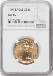 1999 $25 Half-Ounce Gold Eagle MS Modern Bullion Coins NGC MS69