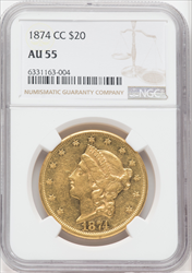 1874-CC $20 Liberty Double Eagles NGC AU55