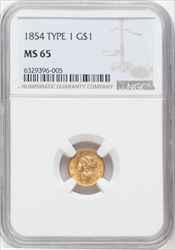 1854 G$1 Type One Gold Dollars NGC MS65