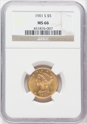 1901-S $5 Liberty Half Eagles NGC MS66