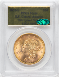 1857-S $20 Spike Shld CAC Liberty Double Eagles PCGS MS64