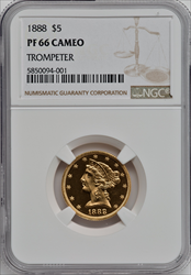 1888 $5 CA Proof Liberty Half Eagles NGC PR66