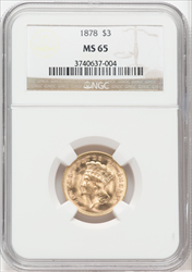1878 $3 Three Dollar Gold Pieces NGC MS65