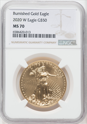 2020-W $50 One Ounce Gold Eagle Burnished SP Modern Bullion Coins NGC MS70