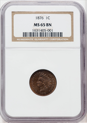 1876 1C BN Indian Cents NGC MS65