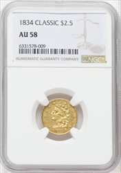 1834 $2.50 Classic MS Classic Quarter Eagles NGC AU58