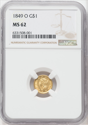 1849-O G$1 Open Wreath Gold Dollars NGC MS62