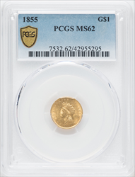 1855 G$1 Type Two MS PCGS Secure Gold Dollars PCGS MS62