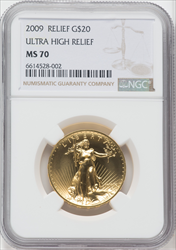2009 $20 One-Ounce Gold Ultra High Relief Twenty Dollar MS Modern Bullion Coins NGC MS70