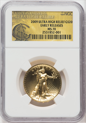 2009 $20 One-Ounce Gold Ultra High Relief First Strike MS Modern Bullion Coins NGC MS70