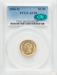 1846-O $2.50 CAC Liberty Quarter Eagles PCGS AU58