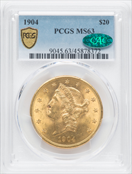1904 $20 Liberty CAC PCGS Secure Liberty Double Eagles PCGS MS63