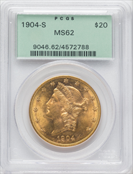 1904-S $20 Liberty Double Eagles PCGS MS62