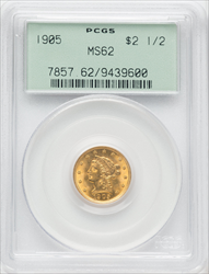 1905 $2.50 Liberty Quarter Eagles PCGS MS62