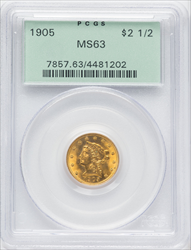 1905 $2.50 Liberty Quarter Eagles PCGS MS63