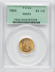 1904 $2.50 Liberty Quarter Eagles PCGS MS63