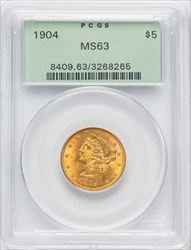 1904 $5 Liberty Half Eagles PCGS MS63
